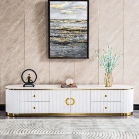 White Sintered Stone TV Stand, Media Console Television Table for Living Room and Bedroom