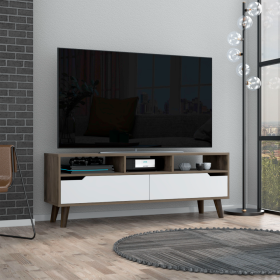 Tv Stand 2.0 For TV´s up 52" Bull, Three Open Shelves,Two Drawers, Dark Brown / White Finish