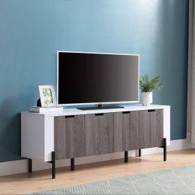 60" Two- Toned TV Stand with Four Cabinet Doors, Storage Cabinet -White & Distressed Grey