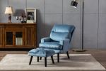 Soft Comfortable 1pc Accent Click Clack Chair with Ottoman Light Blue Fabric Upholstered Black Finish Legs Living Room Furniture