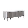 60" Two- Toned TV Stand with Four Cabinet Doors, Storage Cabinet -White & Distressed Grey