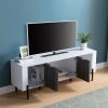 60" Two- Toned TV Stand with Four Cabinet Doors, Storage Cabinet -White & Distressed Grey