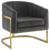 Dark Grey and Gold Tufted Barrel Accent Chair