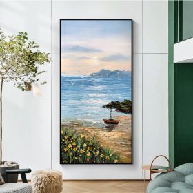 Interior Decor Wall Poster Sunrise Natural Scenery Handmade Canvas Oil Painting Hanging Picture For parlour bedroom hotel office (size: 50x100cm)