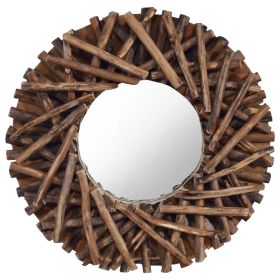 Wall Mirror 15.7" Teak Round (Color: Brown)