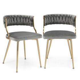 Upholstered Dining Chairs with Golden Metal Legs for Living Room (Color: Gray)