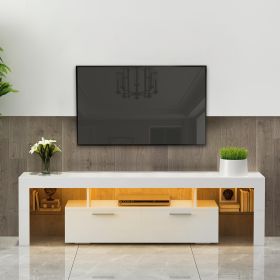 20 minutes quick assemble, modern TV Stand with LED Lights,high glossy front TV Cabinet,can be assembled in Lounge Room, Living Room or Bedroom (Color: White)