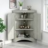 Triangle Bathroom Storage Cabinet with Adjustable Shelves, Freestanding Floor Cabinet for Home Kitchen